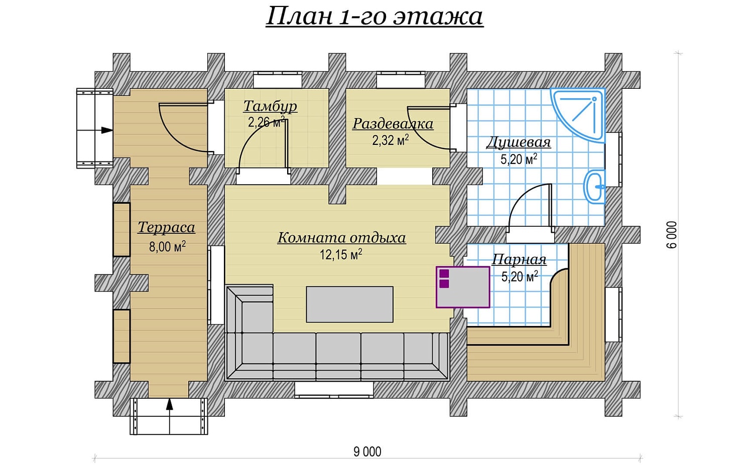 Баня из бревна 35м2 Проект №ВЗ-613 «Фаэтон»